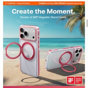 TORRAS 360 Magnetic Stand, iPhone 17 Pro Max Case, Clear Pink, Ostand 03 Fitness